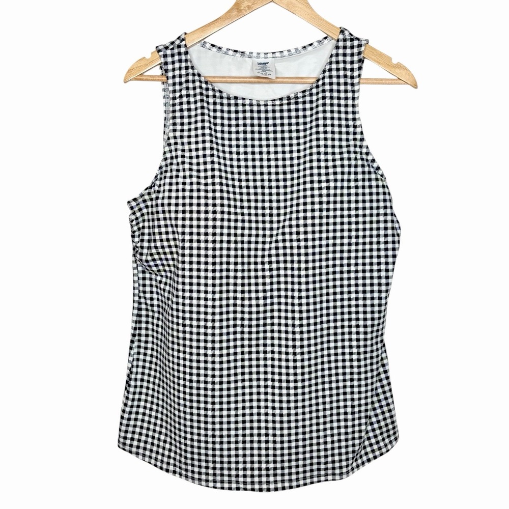 Lands End High Neck Tankini Top Black Gingham Womens Size 18 Modest Swimsuit